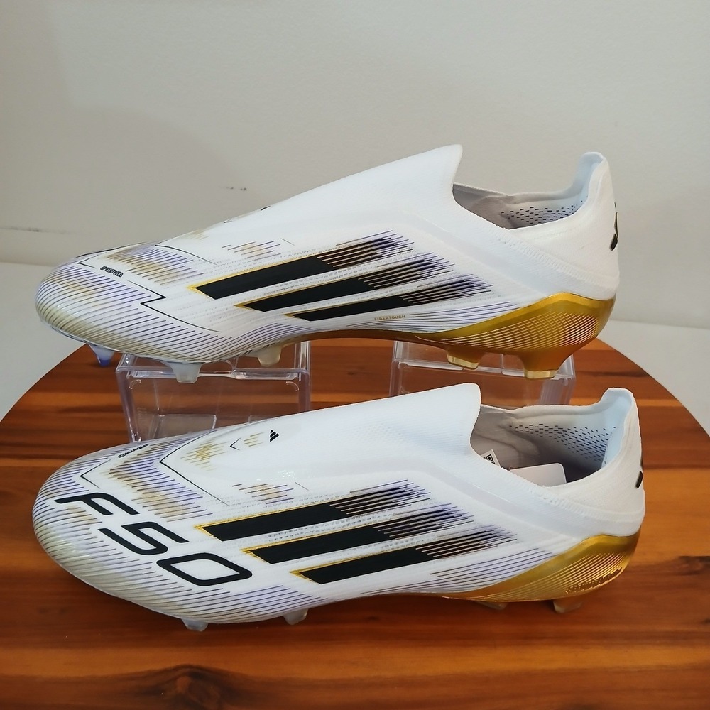 Adidas F50 Elite LL FG Mens 13.5 White Gold Soccer Cleats Laceless Cleats JH7625